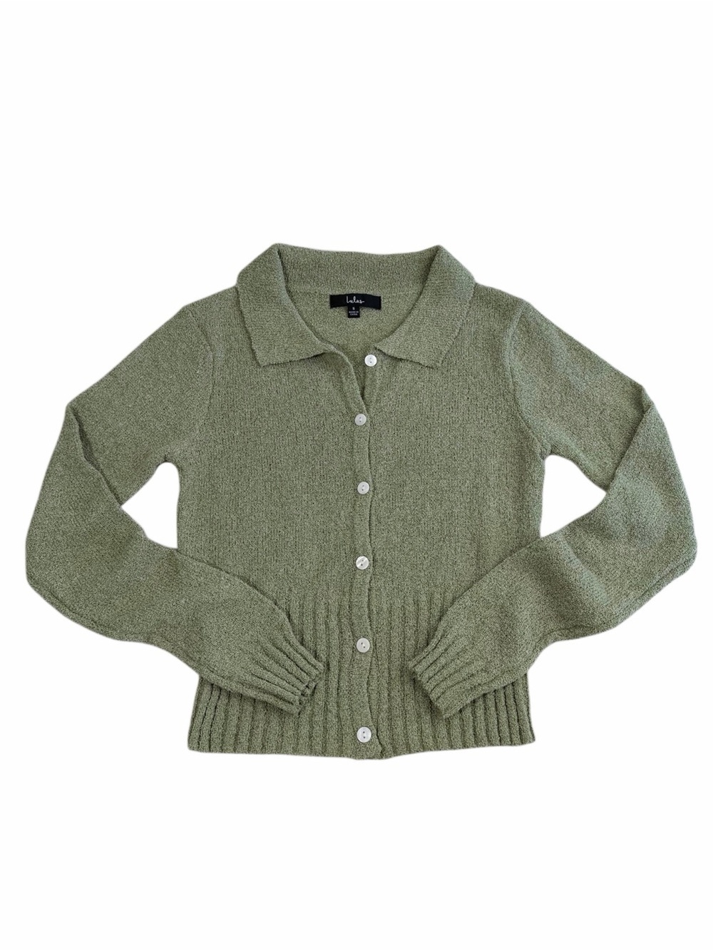 Lulus "Poised Comfort" Sage Green Collared Ribbed Cardigan Sweater Top